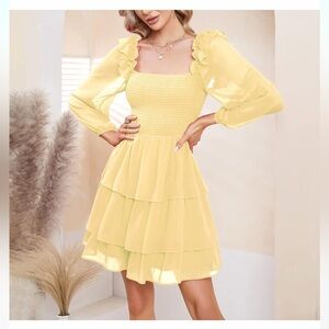 Byinns (Amazon) Women’s Smocked Swing Ruffle Babydoll Mini Yellow Dress